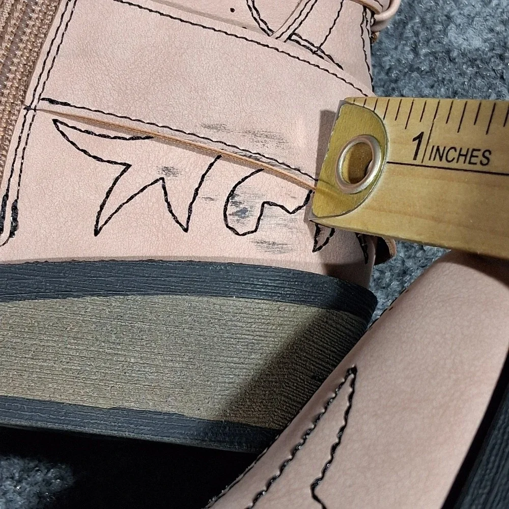 Esprit Womens Blush Pink Western Ankle Boots Embroidered Buckle Harness Size 9M